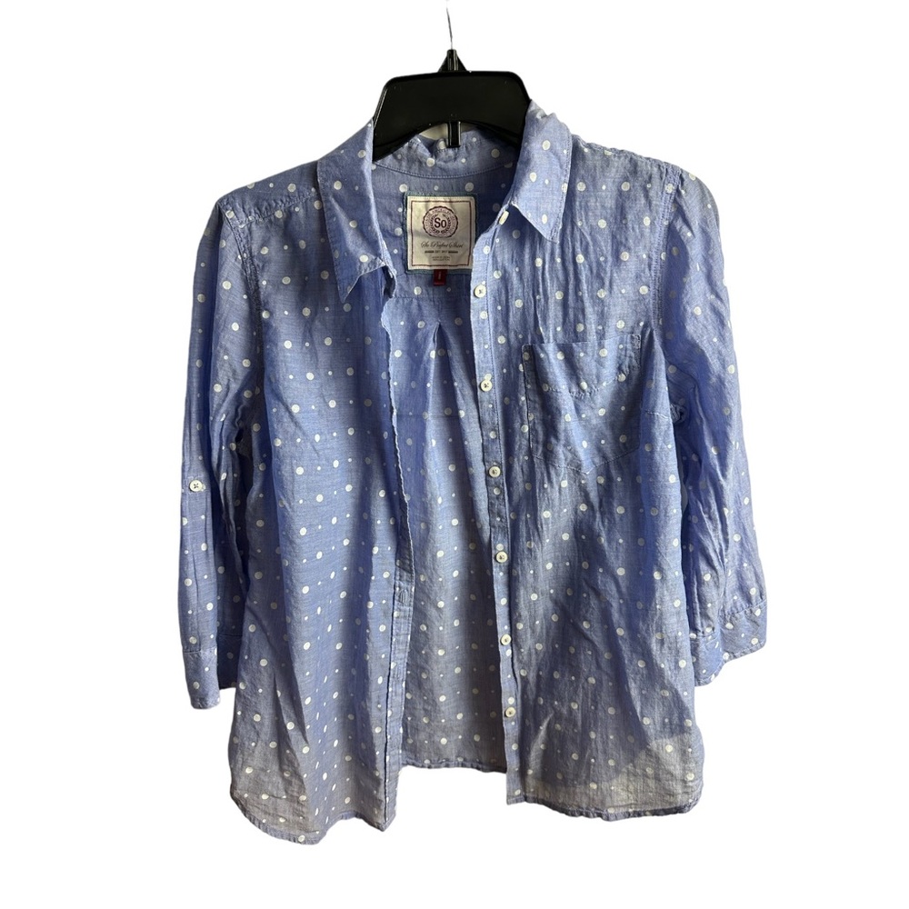 Women’s SO 3/4 Blue Cotton Button Down Top Size L / EUC